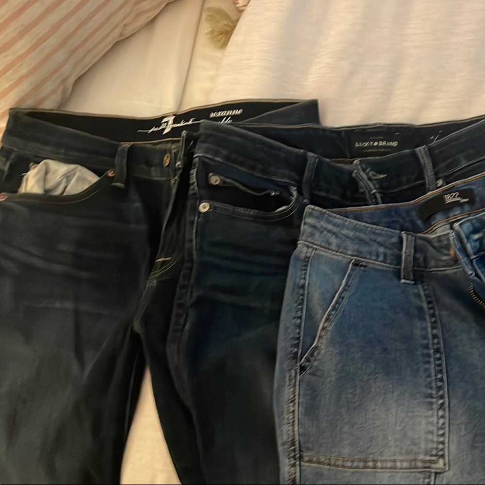 7 For All Mankind Black and Blue Ankle Cropped Jeans